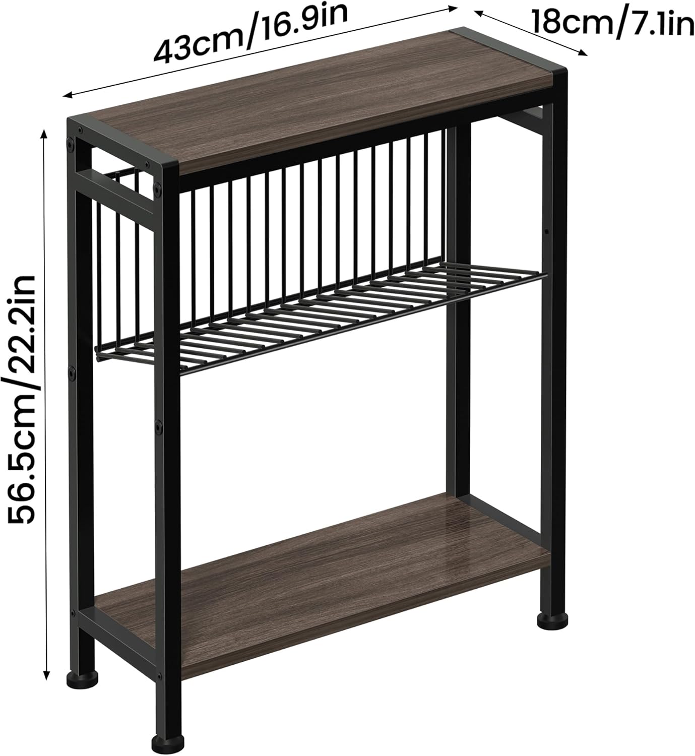 Small Side Table Set of 2 for Small Space, 3-Tier Narrow End Tablewith Magazine Holder,Small Nightstand, Skinny Snack Couch Table in Living Room, Bedroom Study and Balcony(Ash Brown)