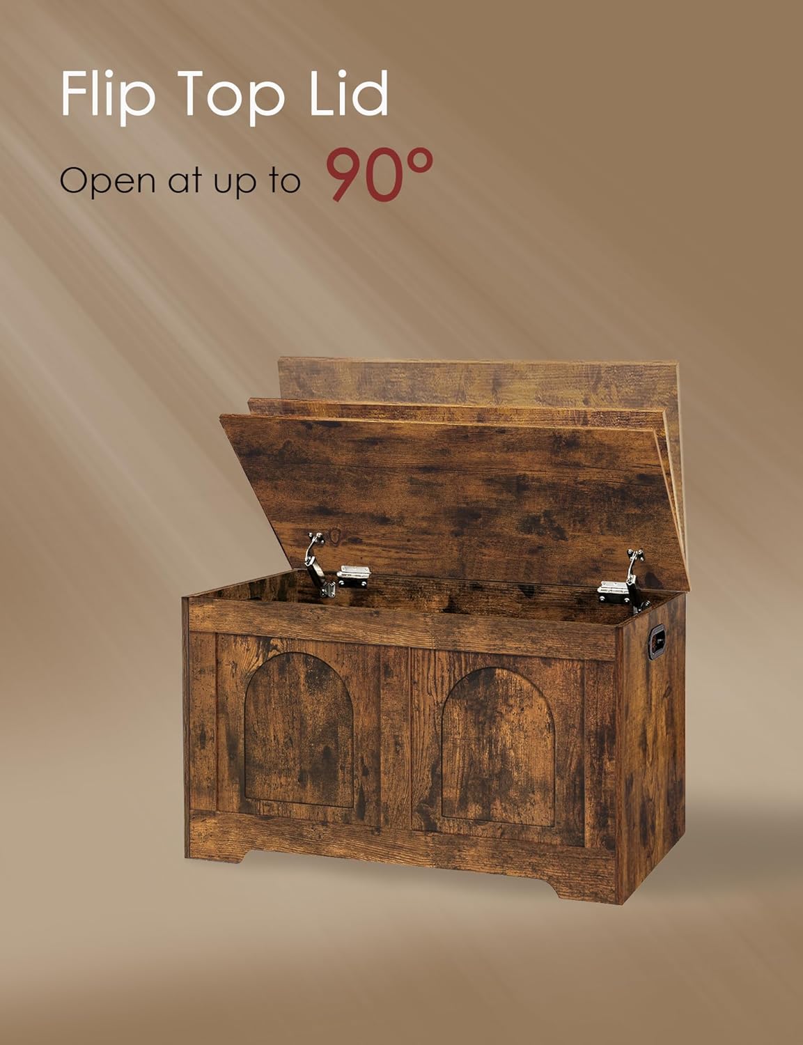 DINZI LVJ Storage Chest, 31.5”Wooden Storage Box with 2 Safety Hinges, Entryway Shoe Bench with Flip-Top, Sturdy Trunk for Living Room, Bedroom, Easy Assembly, Rustic Brown