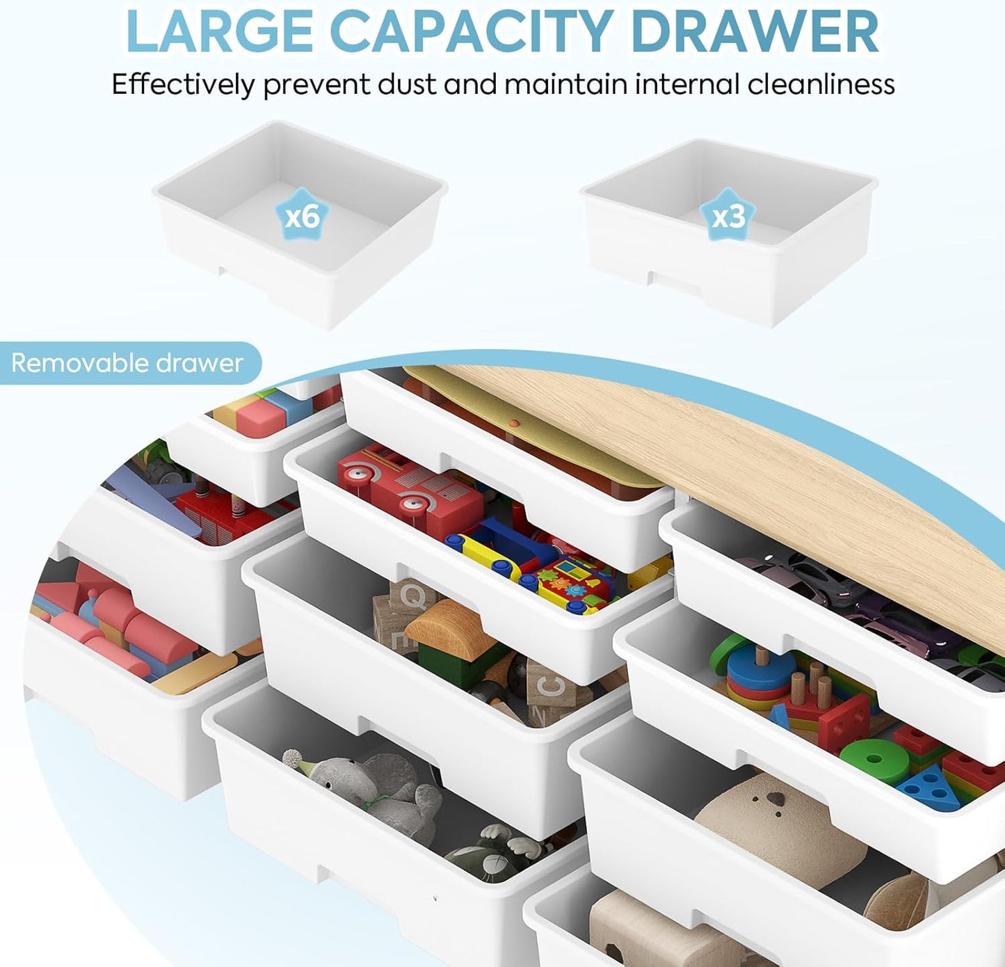 12-Drawer Storage Cabinet with Wooden Tabletop, Versatile Cube Storage Organizer Bin Storage for Home, Office, Playroom, Classroom & Craft Room Storage (White)