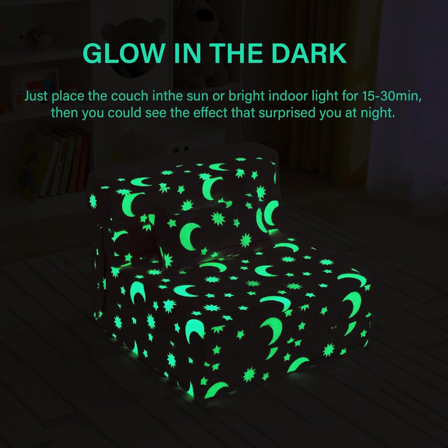 Folding Sofa Bed Floor Mattress for Kids with Pillow, Toddler Glow Washable Folding Floor Nap Mat for Sleeping, Child Fold Up Sofa Futon Chair Bed with Storage Bag for Girls Boys