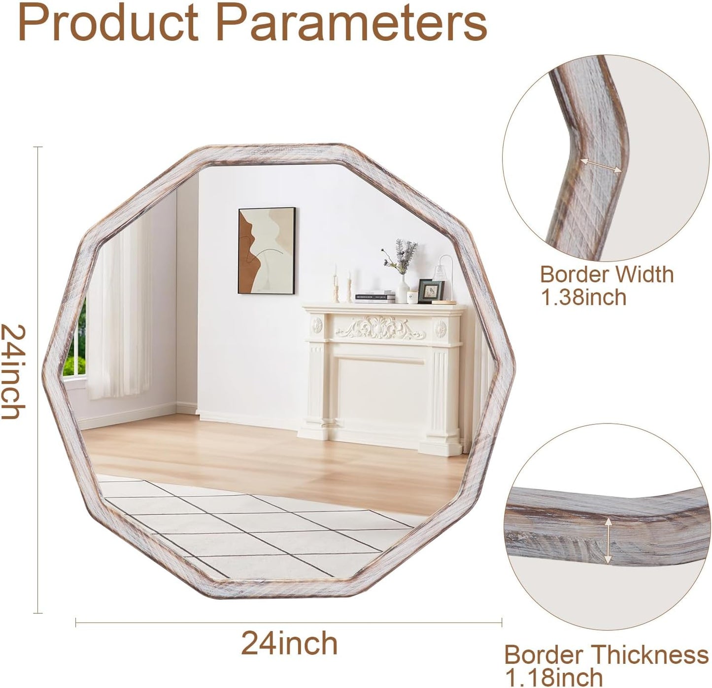 ULIKE White Wood Mirror for Wall, 24 Inch Rustic Farmhouse Mirror with Wood Frame, Decorative Wall Mounted Vanity Mirrors for Bathroom Bedroom Living Room Entryway