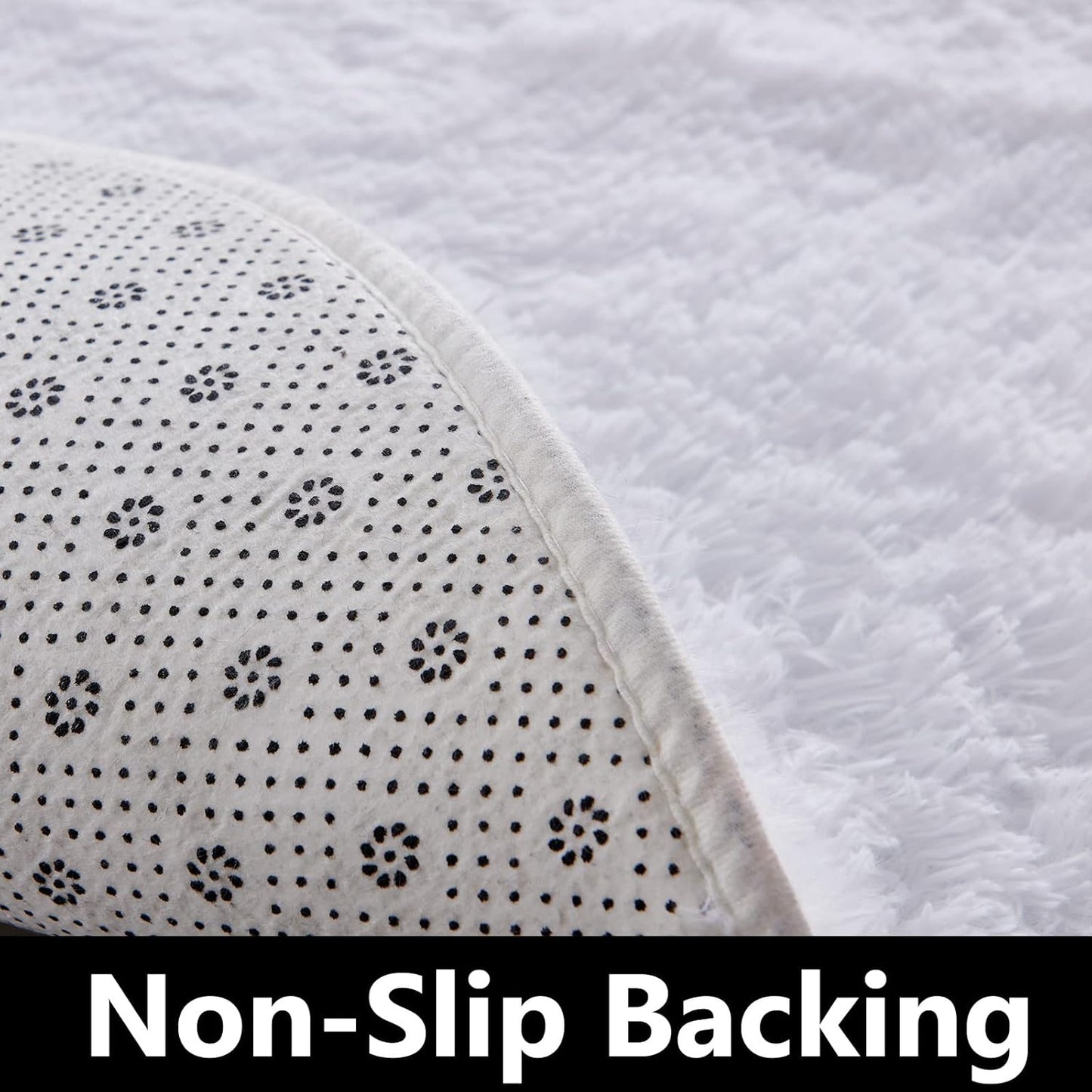 FJZFING White Round Rug Ultra-Soft Plush Modern 5x5 Circle Area Rug for Kid's Bedroom, Fluffy Shag Circular Rug for Nursery Room, Non-Slip Home Decor Cute White Carpet for Teen's Room