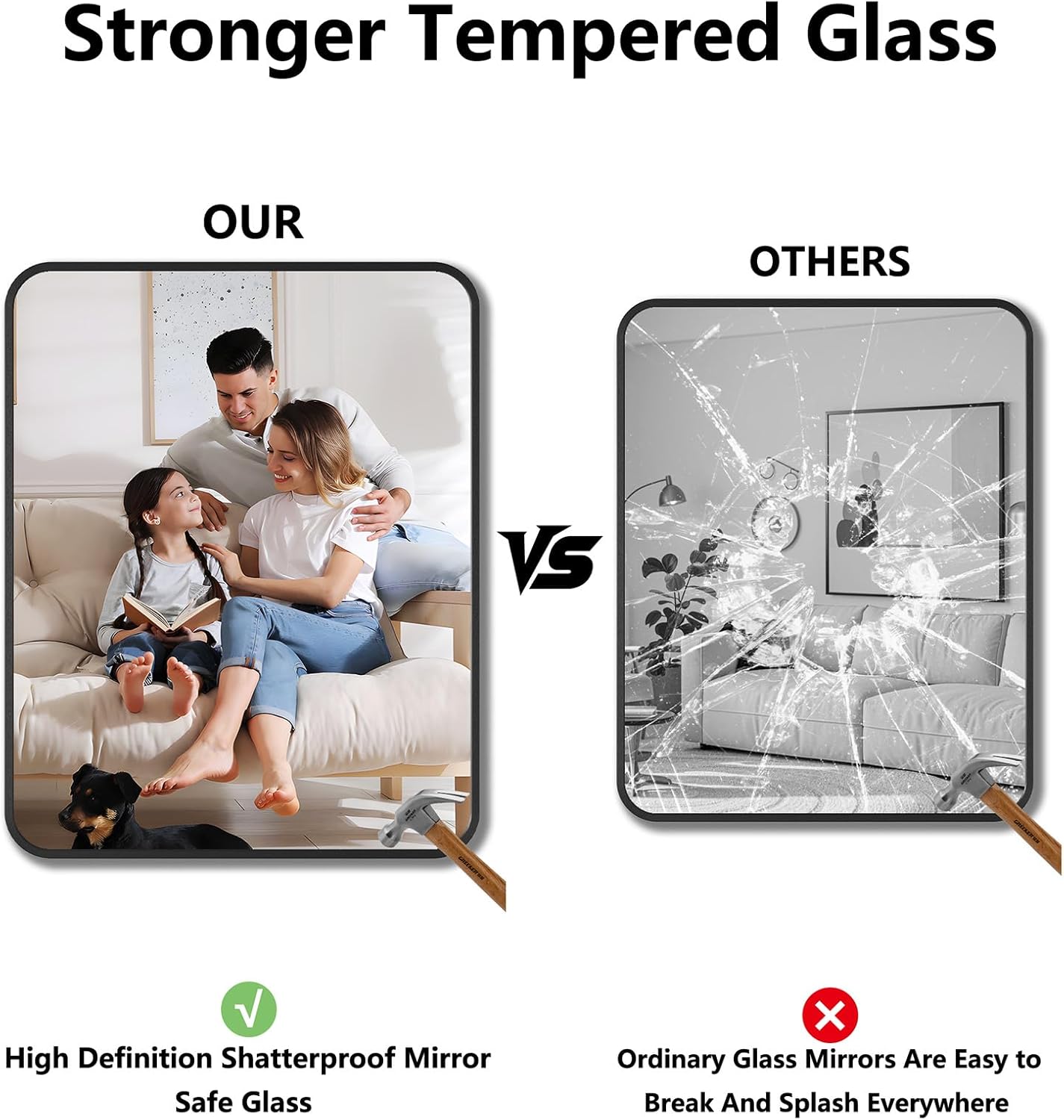 Koonmi Bathroom Mirror, 32X40 Inch Black Metal Framed Mirror for Bathroom, Tempered Glass, Anti-Rust, Rounded Rectangle Mirror for Restroom, Bedroom, Black