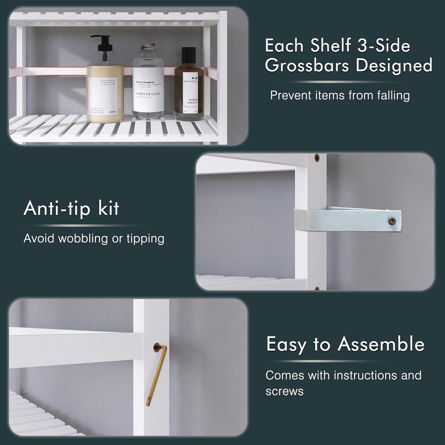 HITNET Bookshelf, 6-Tier Tall Bookcase Freestanding Bamboo Book Shelf Bathroom Storage Organizer with Adjustable Shelves, White