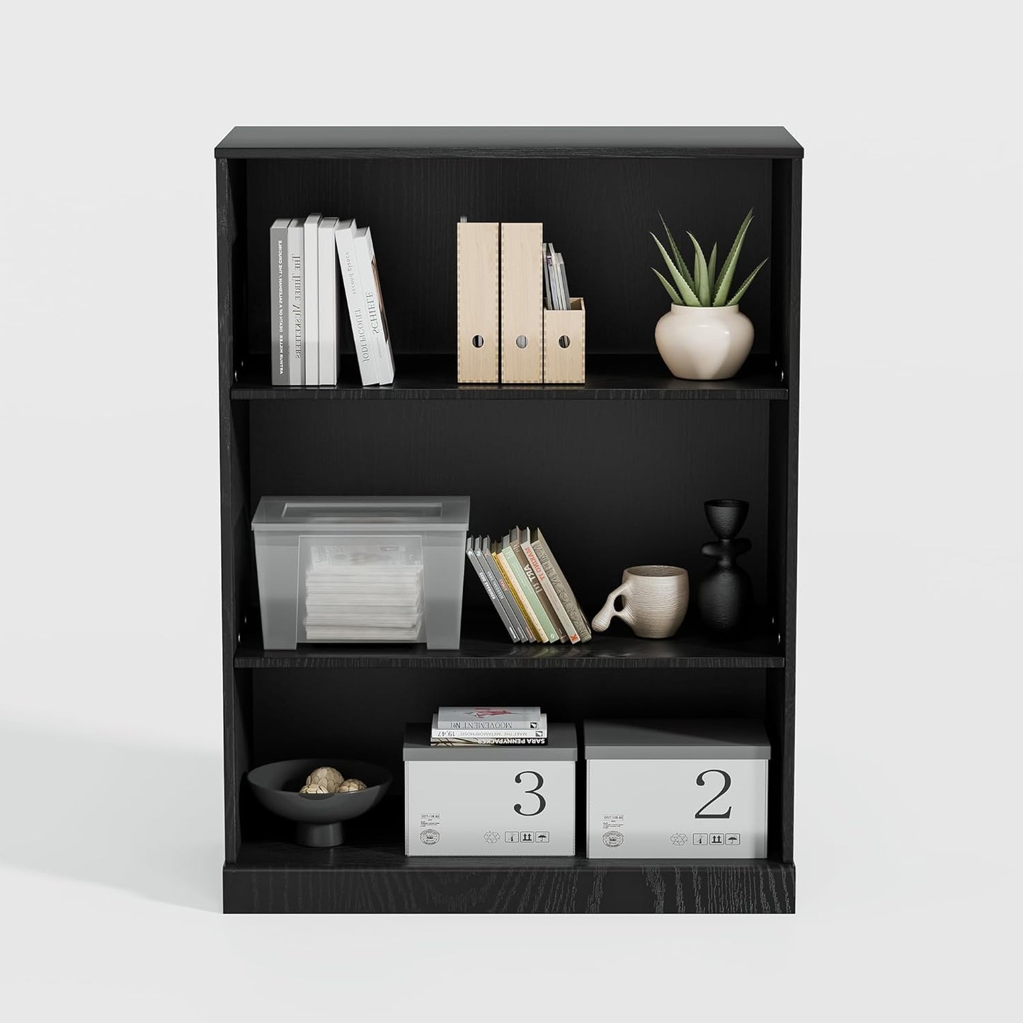 41" Wooden Book Shelf, 2 Shelf Bookcase, Modern Bookshelf with Adjustable Shelf for Home Office, Study Room, Black