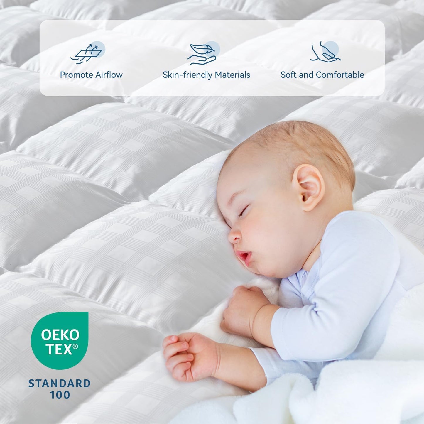 ELEMUSE Twin Cooling Mattress Topper, Extra Thick 1300gsm Mattress Pad for Back Pain Relief, Plush 500TC Cotton Pillow Top with Deep Pocket, Overfilled with Mixed Advansa Down Alternative Filling