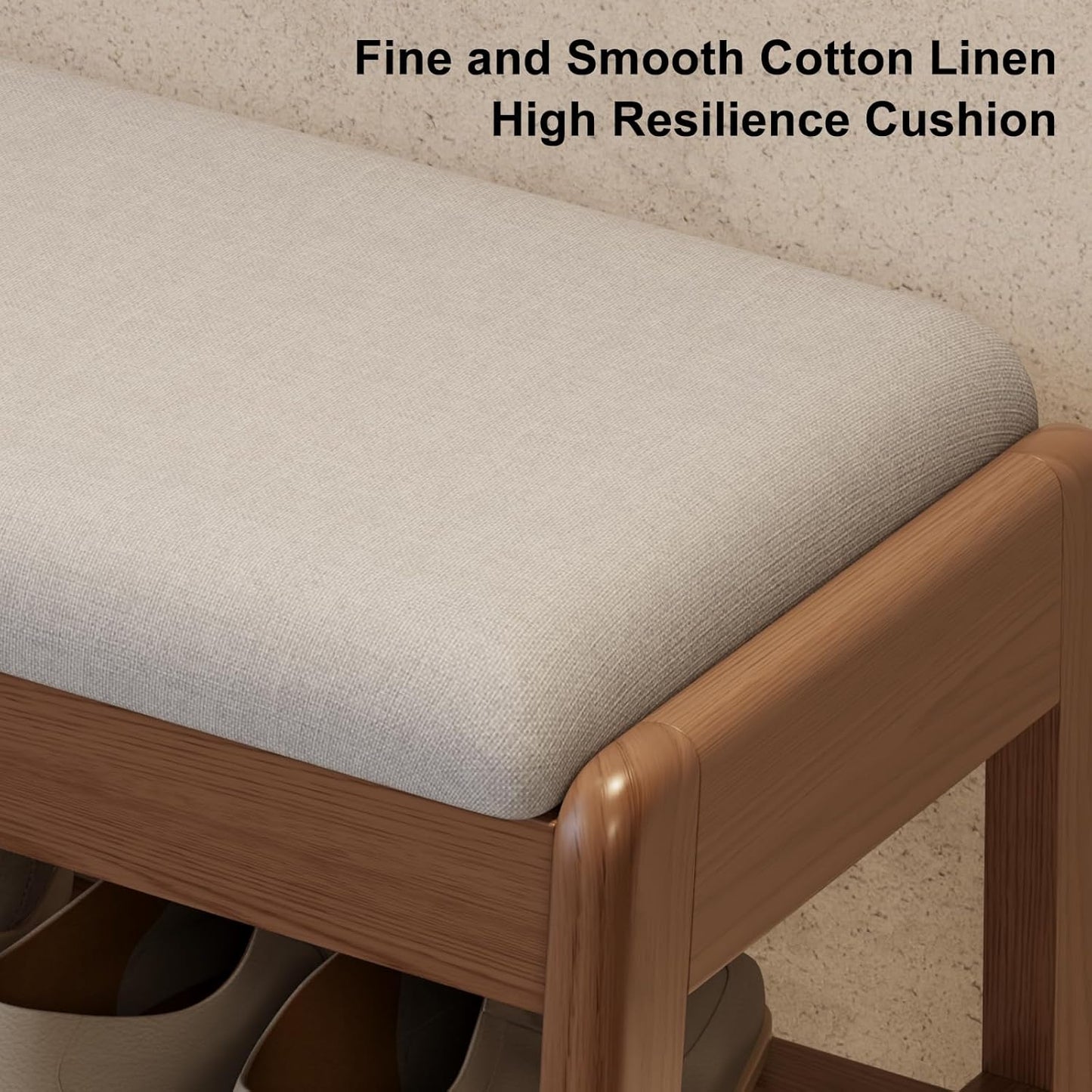 Small Shoe Bench with Cushion,2 Tiers Shoe Rack Bench with Flip-Top Storage,Wood Shoe Rack for Entryway（Walnut,23.62"）