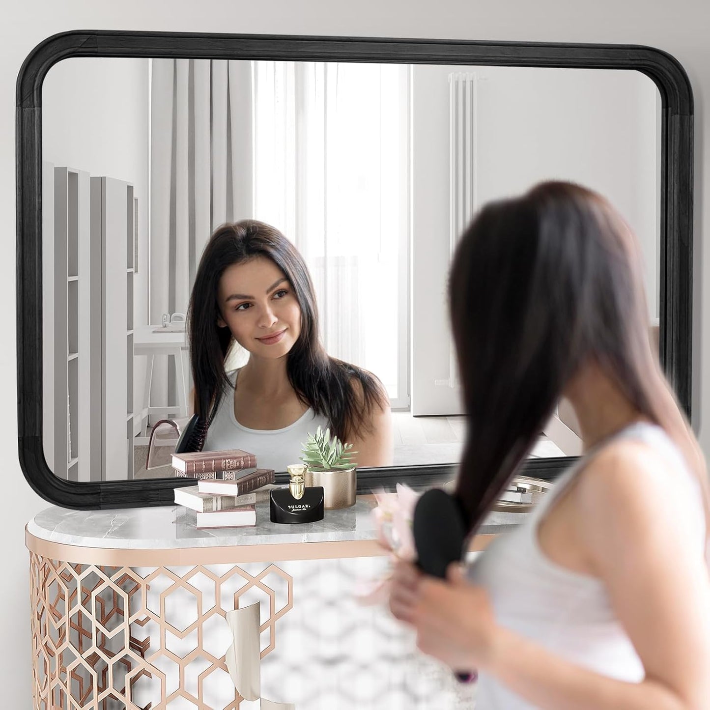 WallBeyond Black Bathroom Mirror for Wall 30x40 Inch Wooden Frame Rectangle Mirror for Farmhouse Bathroom Vanity Wall Mounted Decorative Mirror (Horizontal/Vertical Black)