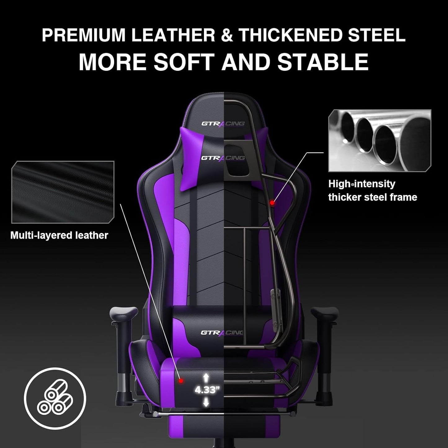 GTRACING Gaming Chair with Speaker and Footrest Office Computer Chairs Music Video Gamer Chair Heavy Duty Ergonomic Computer Office Desk Chair Purple