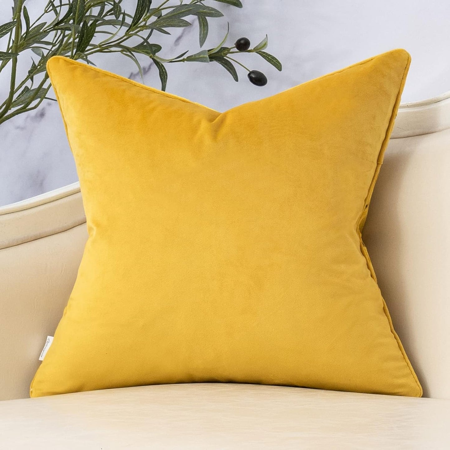 Yangest Yellow Square Throw Pillow Cover Wavy Velvet Cushion Cover Modern Zippered Pillowcase for Sofa Couch Bedroom Living Room Chair, 18 x 18 Inch