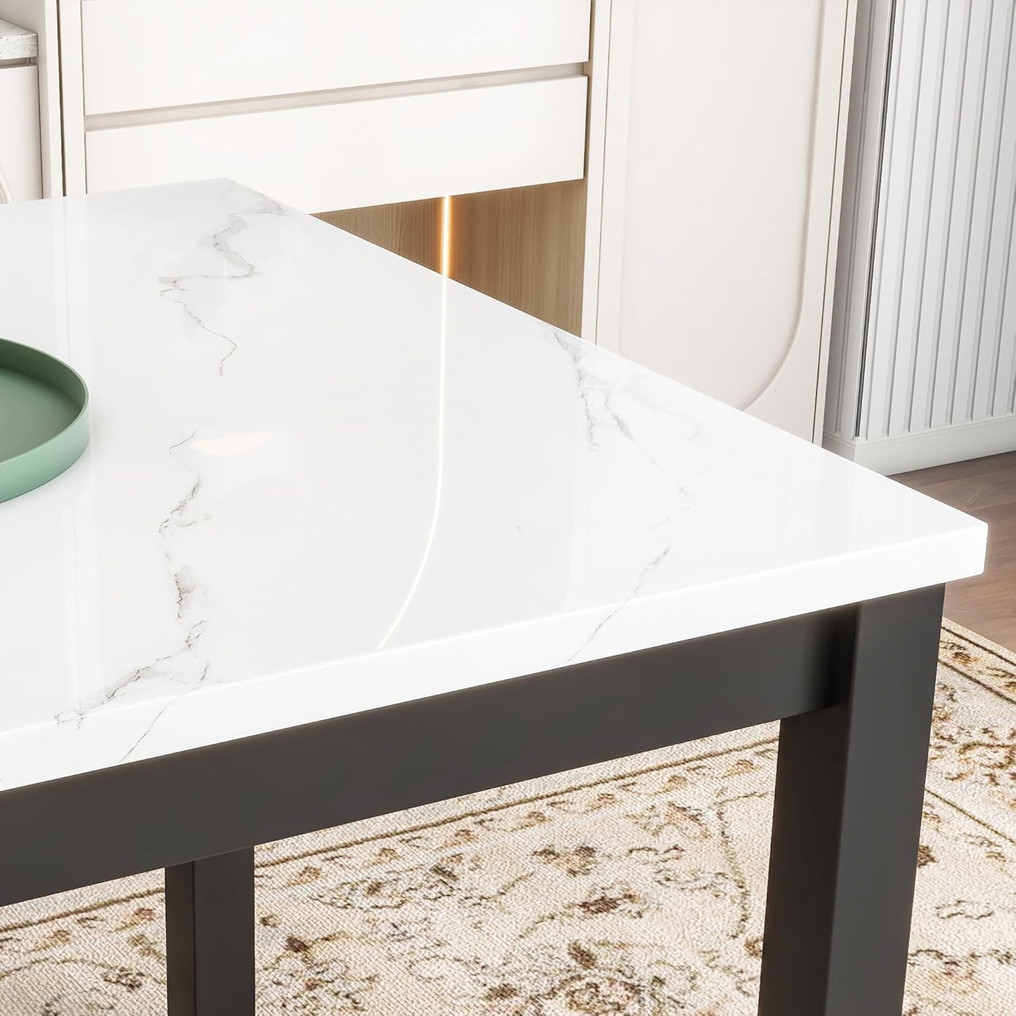 HomSof 5-Piece Counter Height Dining Table Set with One Faux Marble Top Dining Table and Four Velvet-Upholstered Chairs,Grey