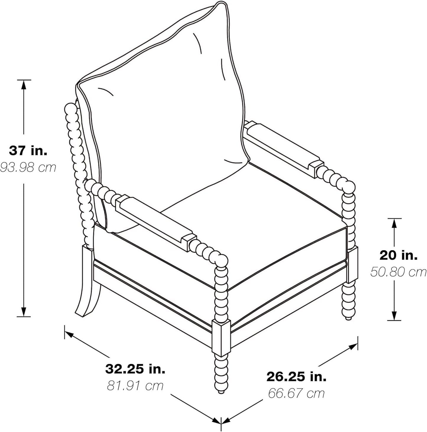 OSP Home Furnishings Fletcher Spindle Accent Chair with Rustic Brown Finish, Charcoal Upholstery