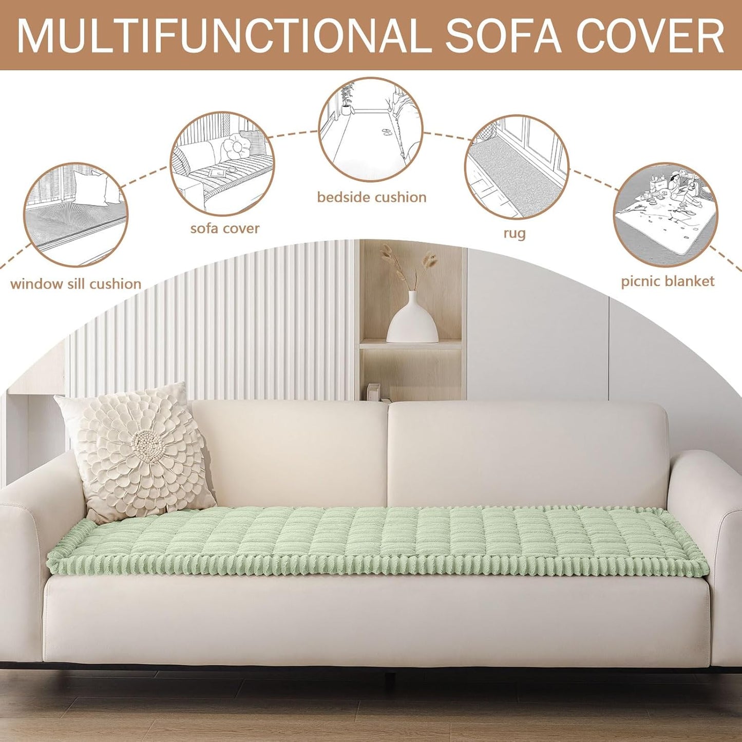 Smiry Couch Cover for Dogs Washable, Non Slip Fuzzy Pet Couch Covers for 3 Cushion Sofa Pet Friendly, Thick Soft Sofa Slipcovers Cushion Protector (Green, 27.6" x 59")