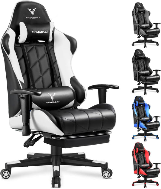 Gaming Chair with 3D Adjustable Armrests, Cow Print Design, Ergonomic Office Chair with High Back, Computer Chair with Footrest,Comfy Diamond Stitching Sest, Game Chair for Adults