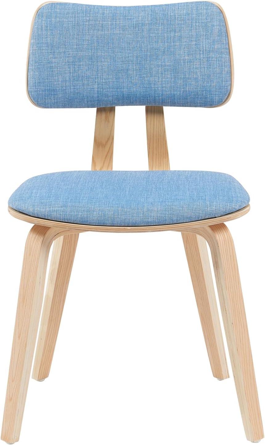 Armen Living Jaguar Mid-Century Dining Chair with Light Blue Fabric Upholstered Seat and Patterned Oak Wood Finish