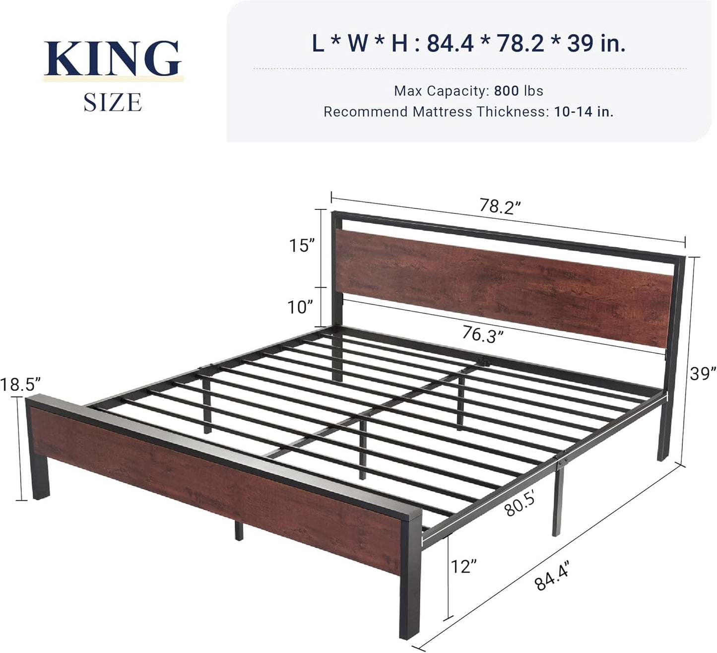 Allewie King Size Platform Bed Frame with Wooden Headboard and Footboard, Heavy Duty 12 Metal Slats Support, No Box Spring Needed, Under-Bed Storage, Noise Free, Easy Assembly, Mahogany