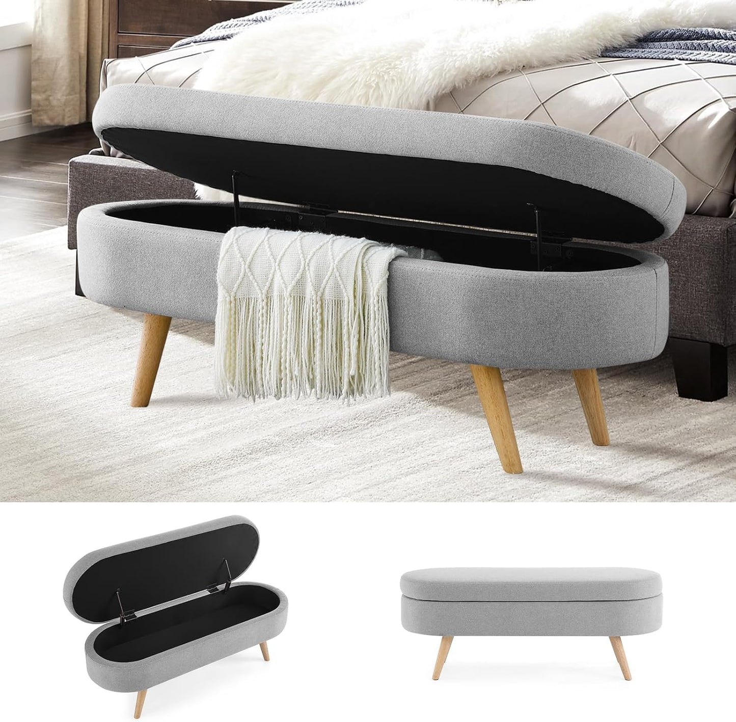 NicBex Ottoman Bench with Storage for Bedroom, 43.5" Upholstered End of Bed Bench with Rubber Wood Legs, Linen Storage Bench for Living Room or Entryway,