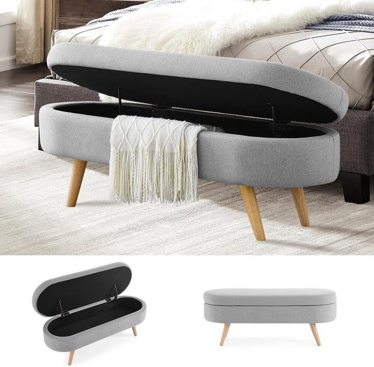 NicBex Ottoman Bench with Storage for Bedroom, 43.5" Upholstered End of Bed Bench with Rubber Wood Legs, Linen Storage Bench for Living Room or Entryway,