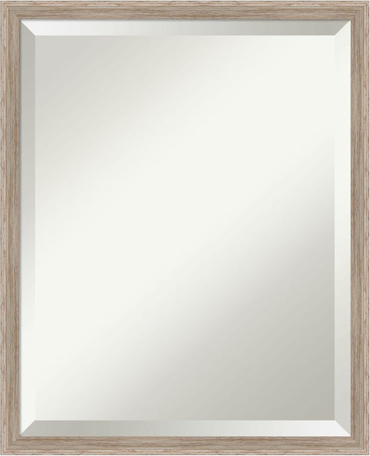 Amanti Art White Bathroom Mirror for Over Sink, 21x17 Hardwood Wedge White Wash Rectangle Vanity Mirror, Small Rustic Farmhouse Wood Frame, Hangs Horizonally and Vertically, Bathroom Wall Decor