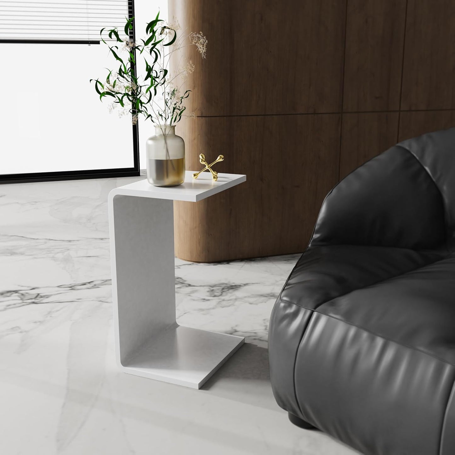 Acrylic Coffee Table for Small Couch, Premium Coffee Tables for Living Room, Modern Waterfall White End Table with Round Edges, Bedroom, Bathroom, Office (24"x15"x12")