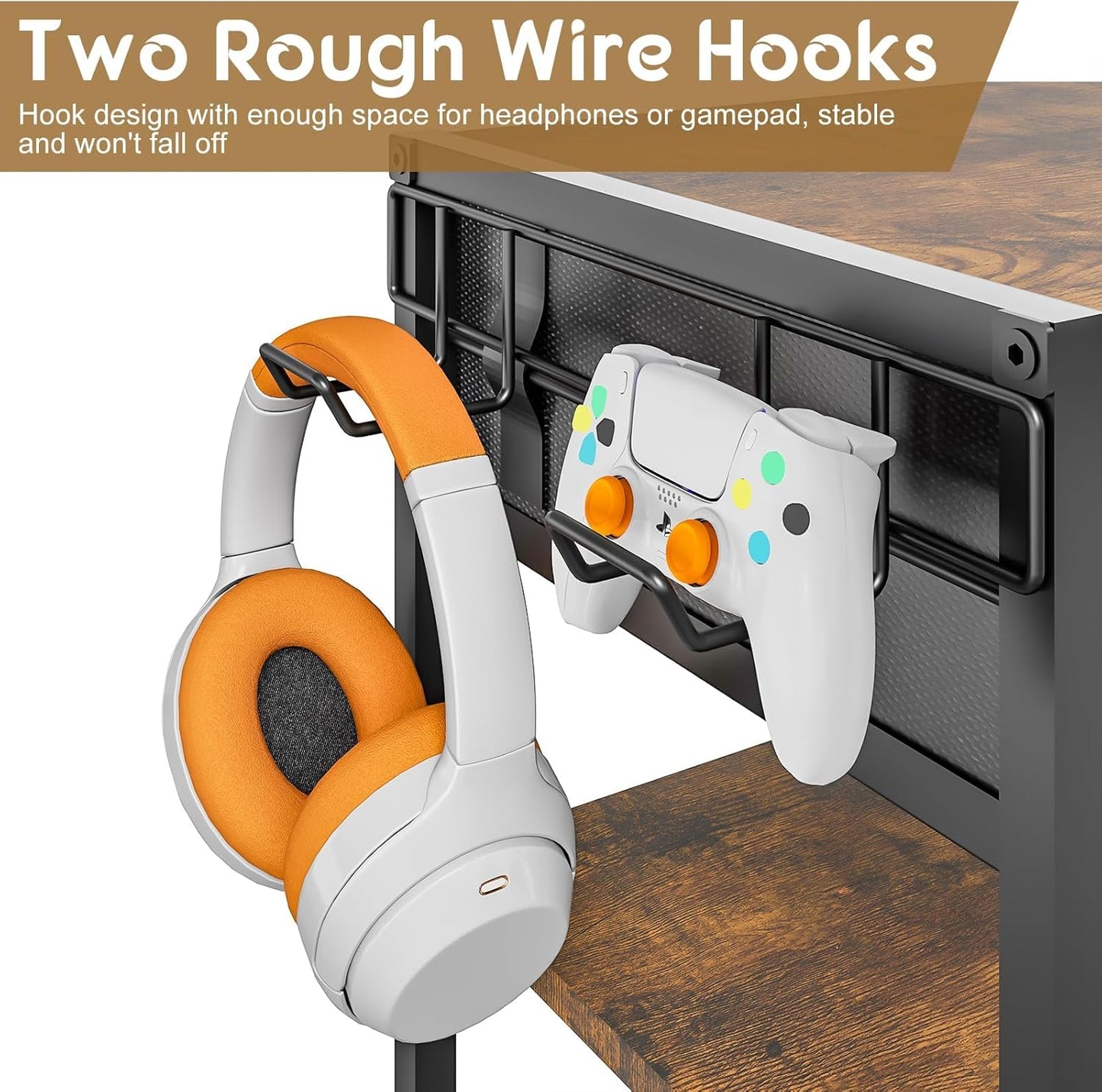 4-Tier AV Media Stand with Drawer, Video Game Console Shelf with 2 Hooks, Audio Rack Tower Perfect for/Xbox/ PS5/Switch/Game Consoles/DVD/Record Player/Projector/Sky Box/TV Accessories