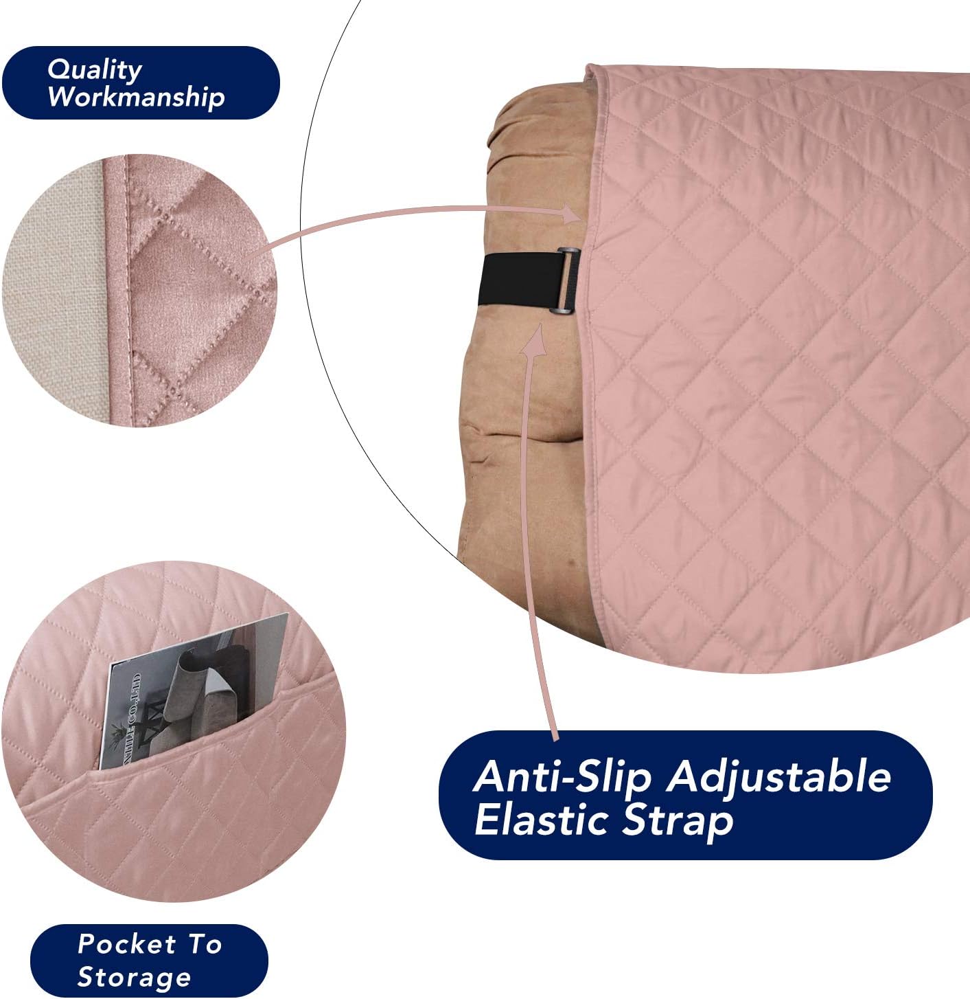 PureFit Reversible Sofa Cover Water Resistant Recliner Couch Cover, Machine Washable Furniture Cover with Adjustable Strap for Dogs, Pets (Recliner, Pink/Ivory)