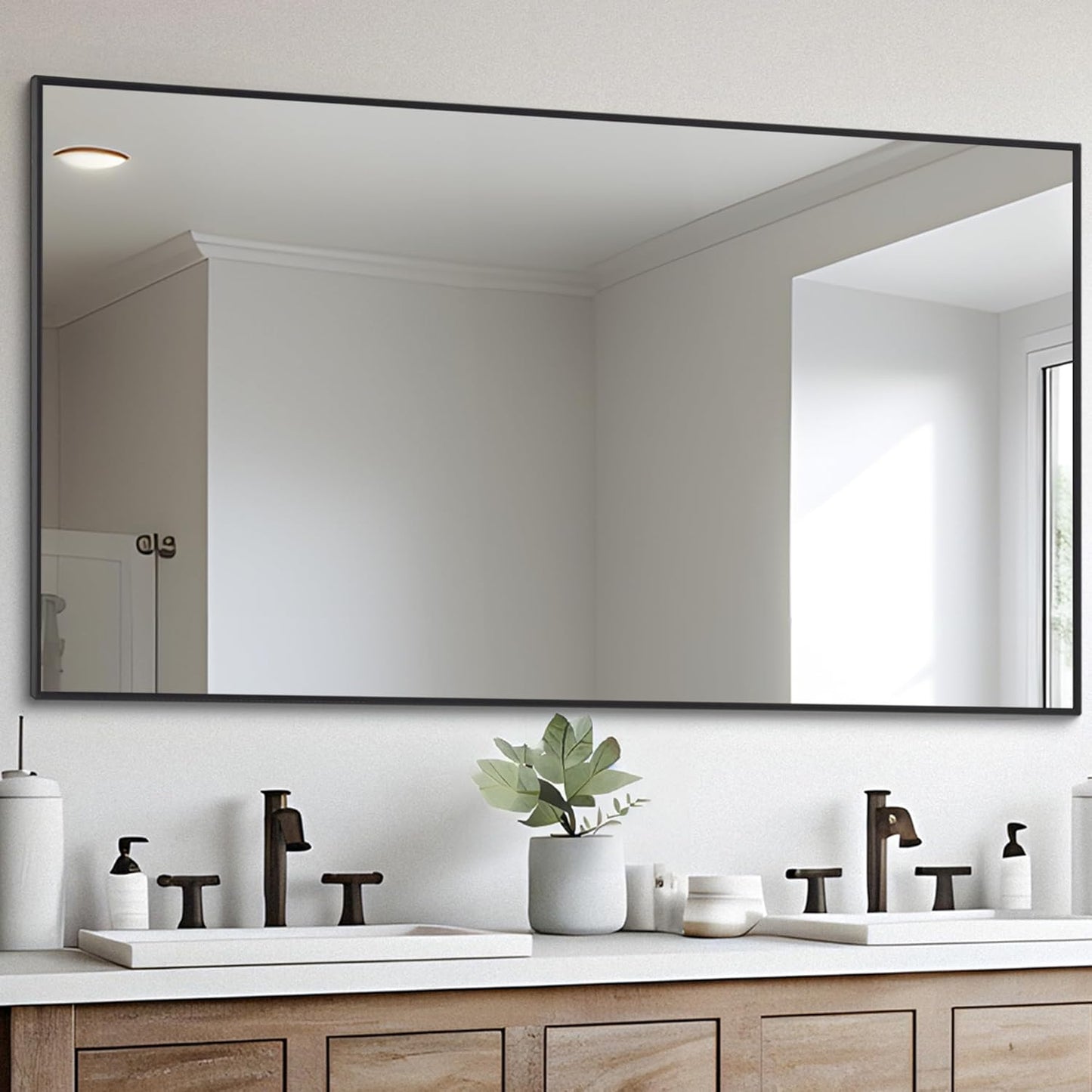 Black Bathroom Mirror for Wall, 30x55 Inch Rectangle Mirrors with Metal Frame, Modern Vanity Wall Mirror Decor for Entryway Hangs, Bathroom Living Room Horizontal or Vertical