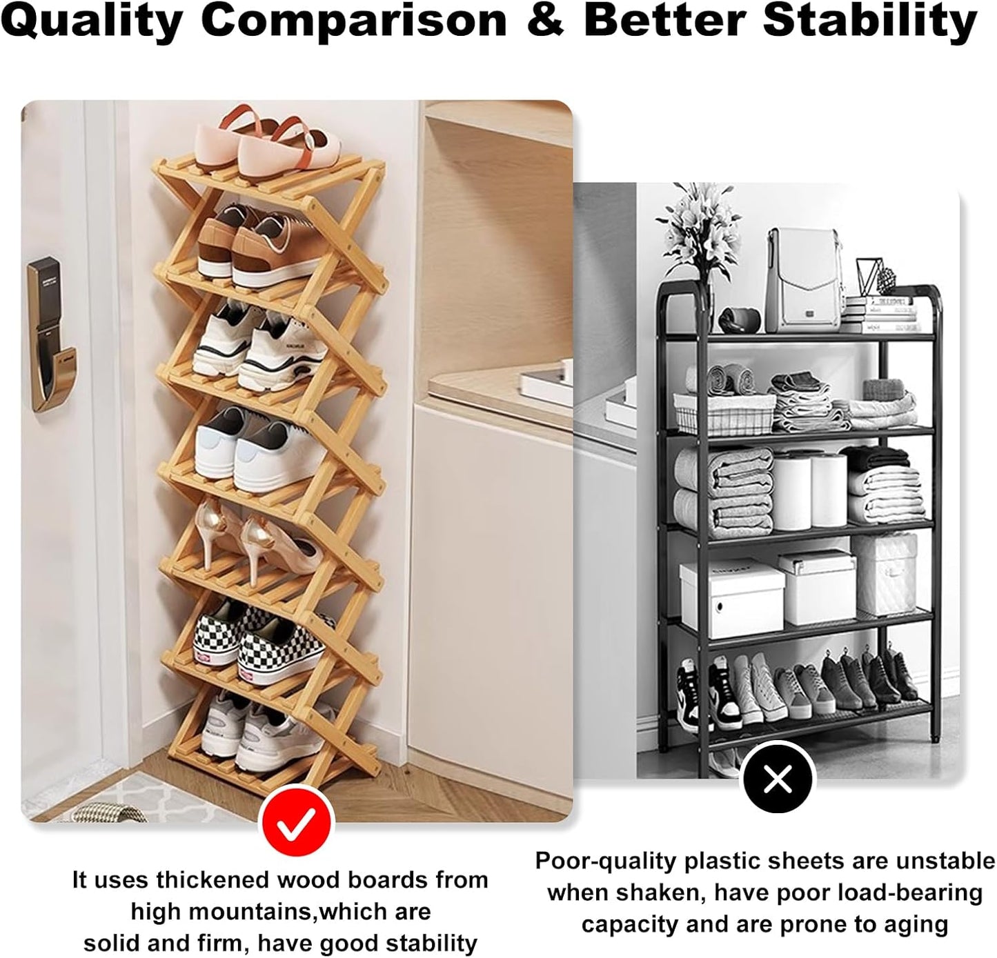 Simcat Wood Shoe Rack Foldable Shoe Organizer Shoe Storage for Small Spaces Free Standing Shelf for Entryway, Bedroom, Garage (6 Tiers,Primary Colors)