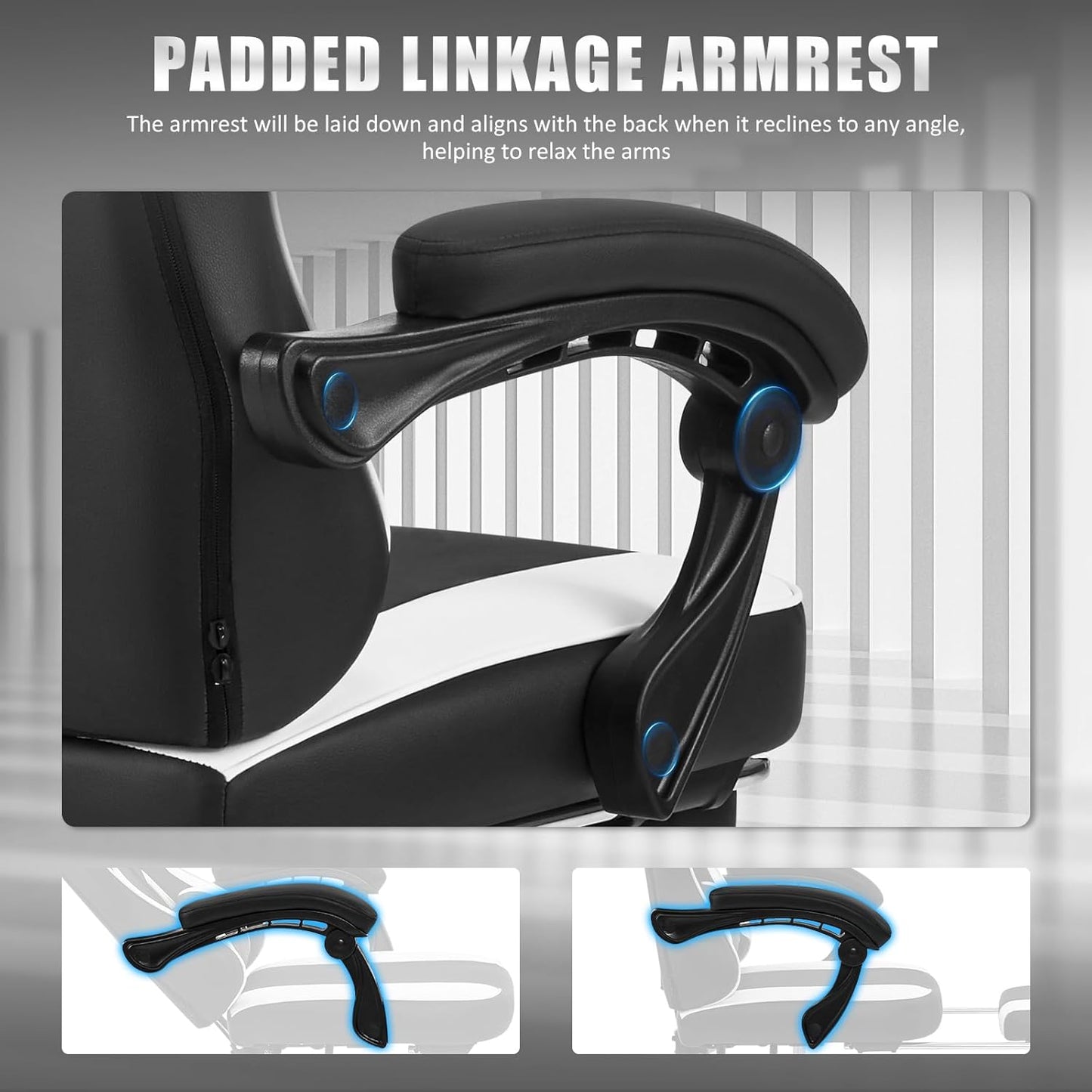 Gaming Chair for Adults and Teens, Ergonomic Leather Video Game Chairs with Footrest, Wide Seat, Reclining Back, Neck & Lumbar Support, Adjustable Swivel Computer Desk Chair, Black/White