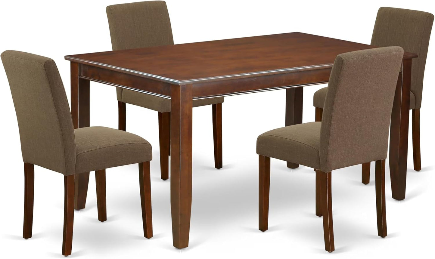 East West Furniture DUAB5-MAH-18 5 Piece Dining Set Includes a Rectangle Dining Room Table and 4 Coffee Linen Fabric Upholstered Chairs, 36x60 Inch, Mahogany