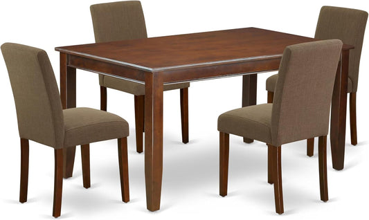 East West Furniture DUAB5-MAH-18 5 Piece Dining Set Includes a Rectangle Dining Room Table and 4 Coffee Linen Fabric Upholstered Chairs, 36x60 Inch, Mahogany