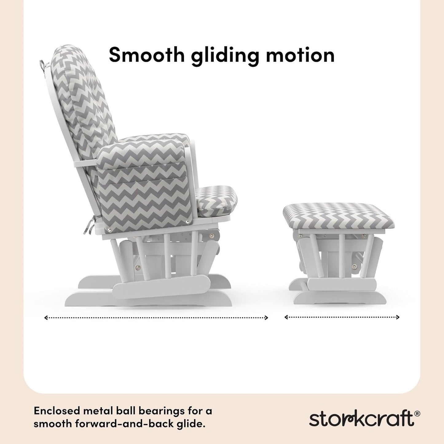 Storkcraft Premium Hoop Glider & Ottoman (White/Gray Chevron) — GREENGUARD Gold Certified Nursery Glider, Solid Wood Craftsmanship, Smooth-Gliding Nursery Chair and Ottoman, Award-Winning