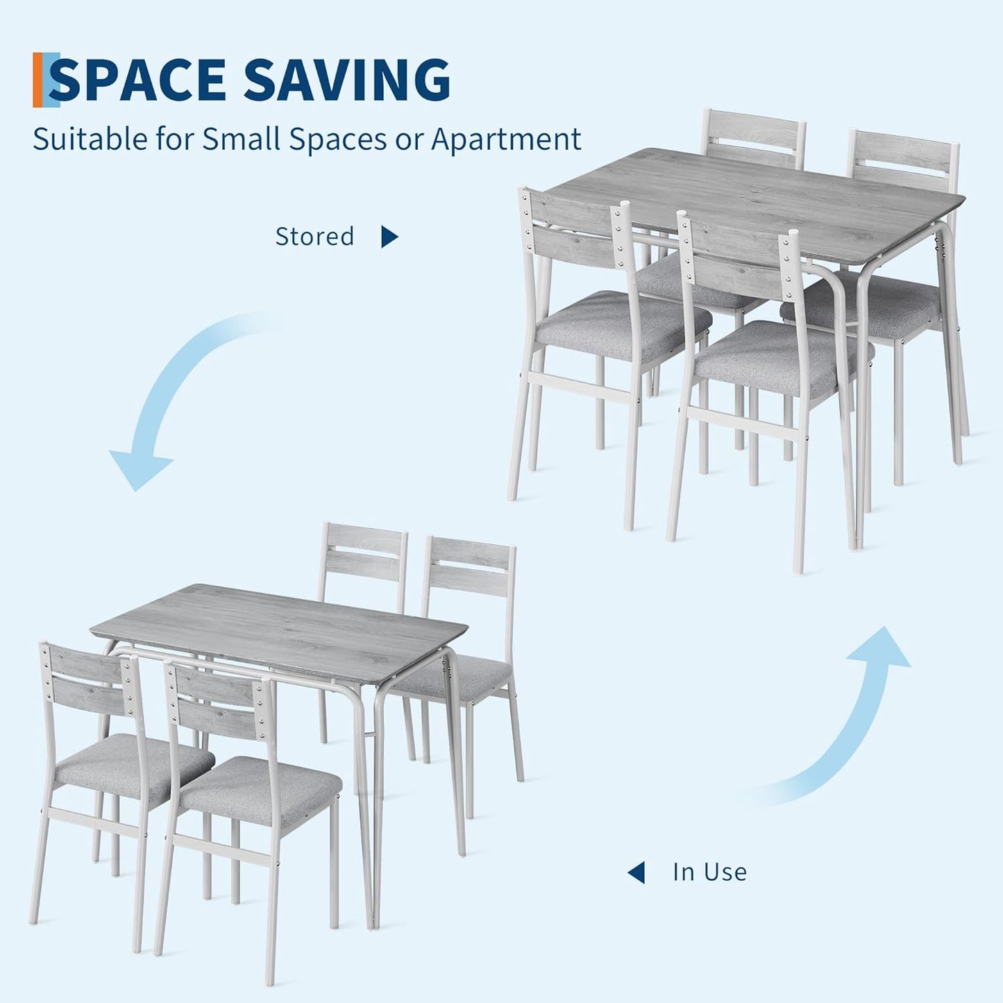 Dining Table for 4, Small Table and Chairs Set of 4, Square Dinette Set for 4, 5 Piece Kitchen & Dining Room Sets for Small Space (White, Table with 4 Upholstered Chairs)
