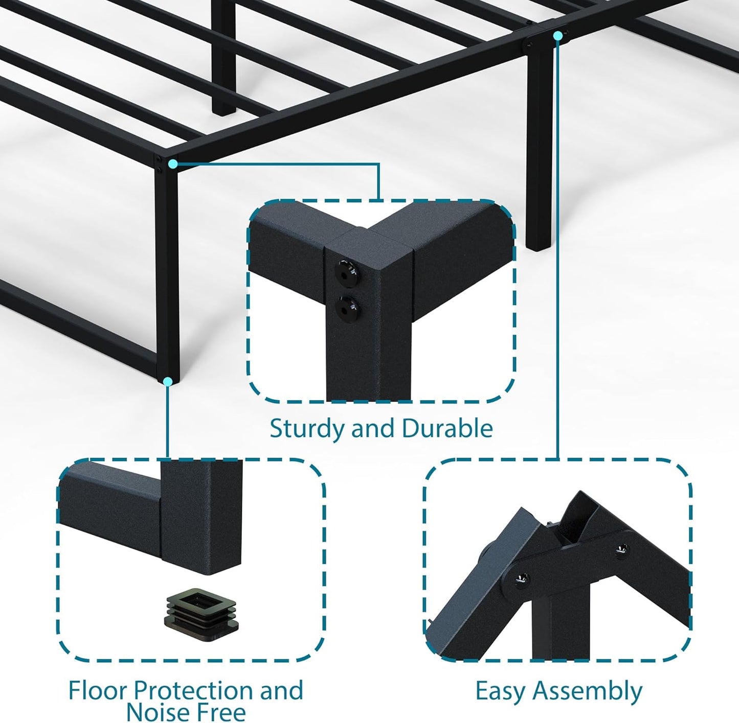 EMODA 16 Inch Narrow Twin Bed Frame 30x75, Heavy Duty Metal Platform No Box Spring Needed, Easy Assembly Noise Free, Black