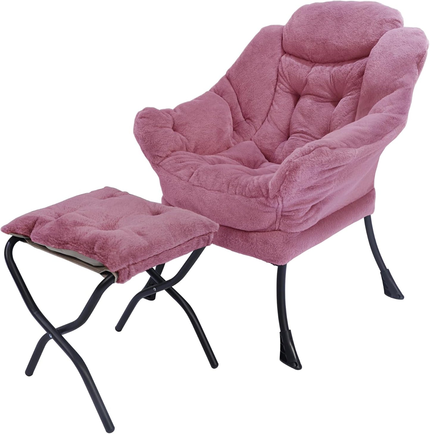 Lazy Chair with Folding Ottoman,Living Room Chairs, Accent Contemporary Lounge Chair, Single Steel Frame Leisure Sofa Chair with Armrests and A Side Pocket (TM31RED)