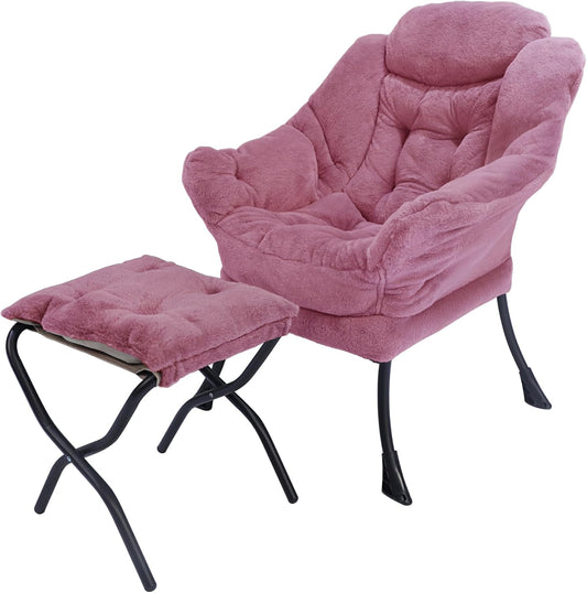 Lazy Chair with Folding Ottoman,Living Room Chairs, Accent Contemporary Lounge Chair, Single Steel Frame Leisure Sofa Chair with Armrests and A Side Pocket (TM31RED)