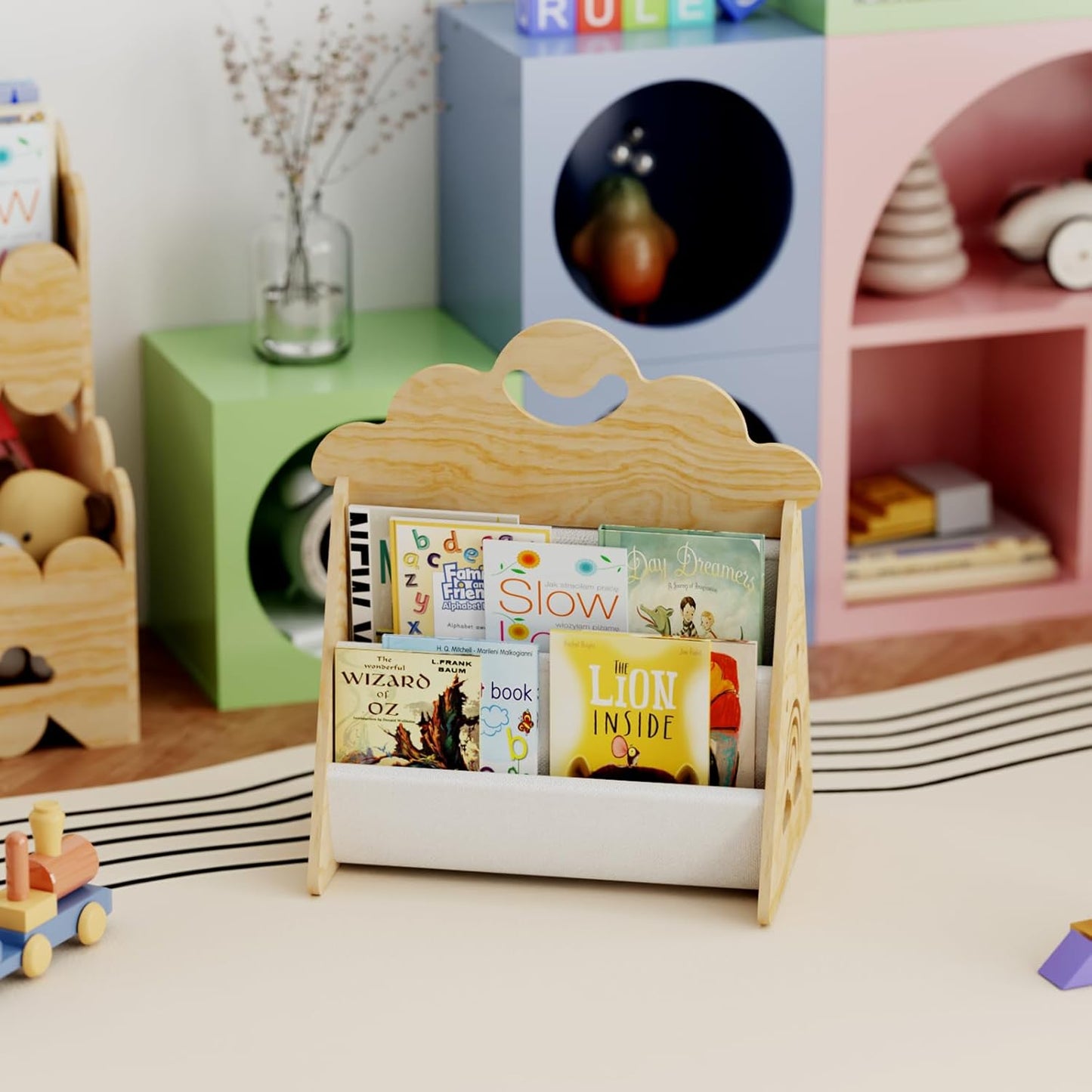 Wood Kids Bookshelf, Montessori Bookshelf,Suitable Kids Rooms, Nursery & Classroom, Toddler Book Rack, Nursery Book Shelves, Kids Bookcase, The Perfect Nursery Organizer