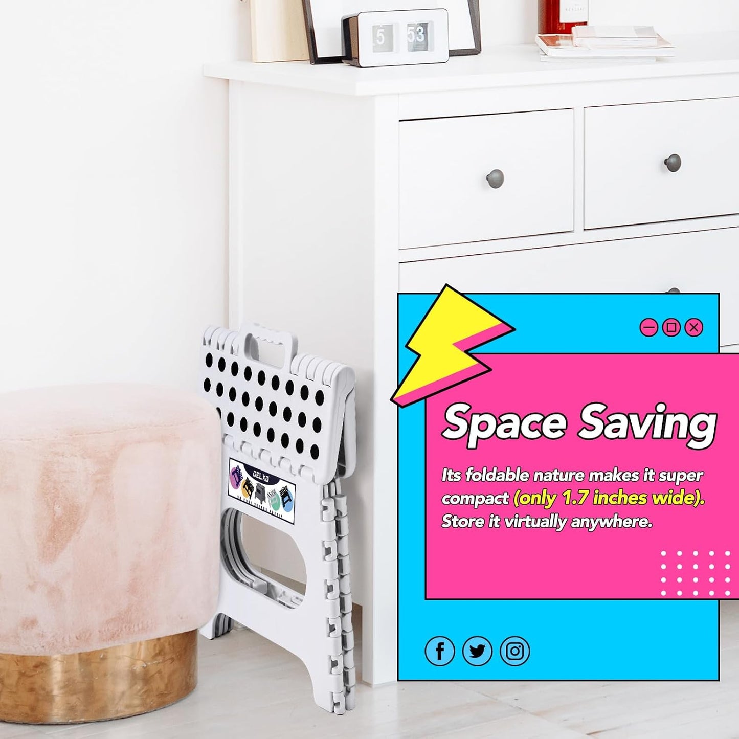 Delxo Folding Step Stool,11 Inch Non-Slip Foldable Step Stools,Portable Foldable Step Stool Lightweight Small Folding Stool with Handle for Kitchen Bathroom in White,1 Pack