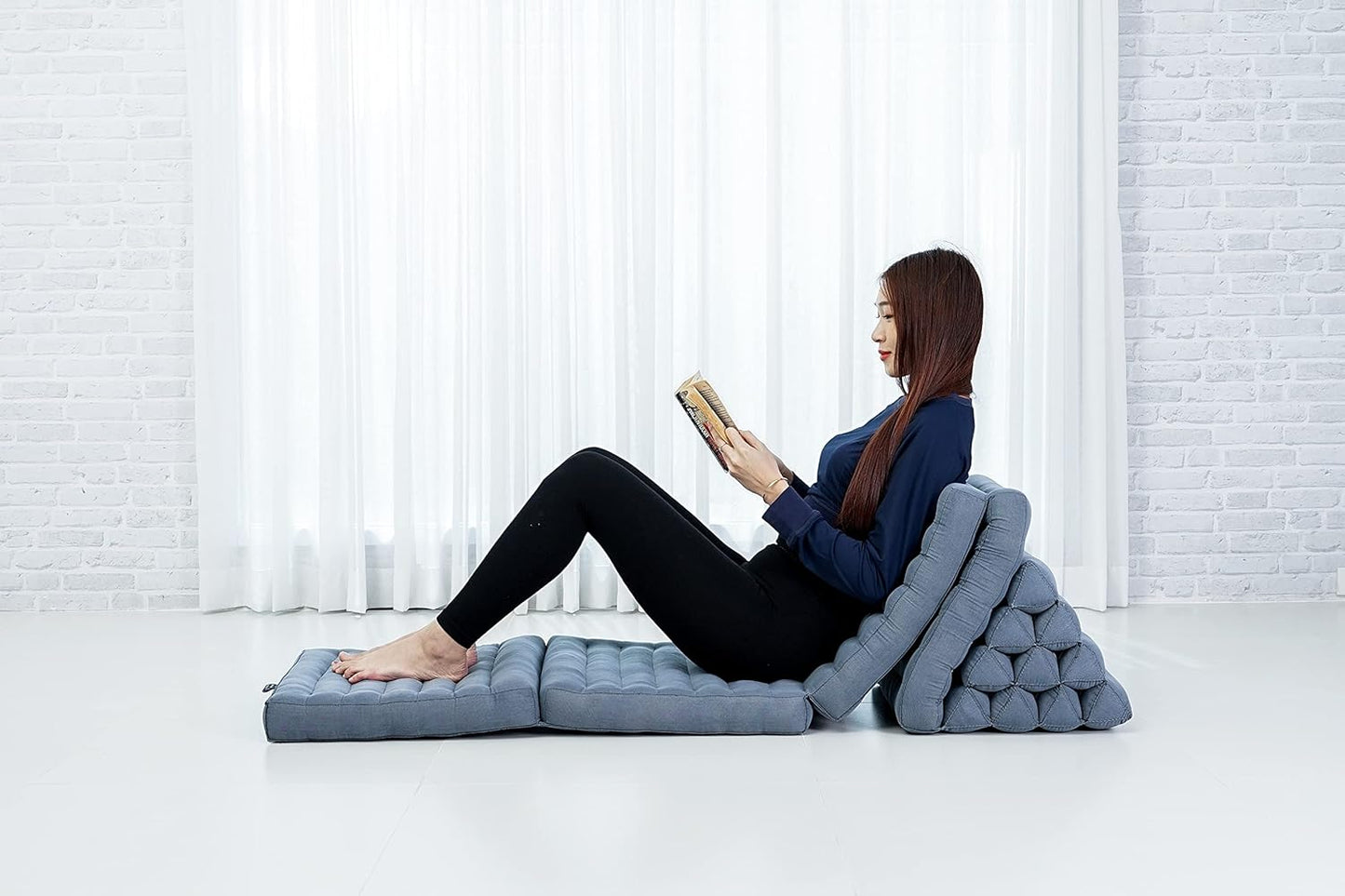 Leewadee Comfortable Japanese Floor Mattress - Thai Floor Bed with Triangle Cushion - Futon Mattress - XL Extra Long Thai Massage Mat, 89 x 20 inches, Anthracite, Kapok Filling