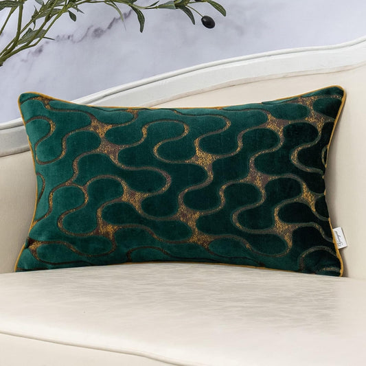 Yangest Green Throw Pillow Cover Wavy Cushion Cover Modern Zippered Rectangular Pillowcase for Sofa Couch Bedroom Living Room Home, 12x20 Inch