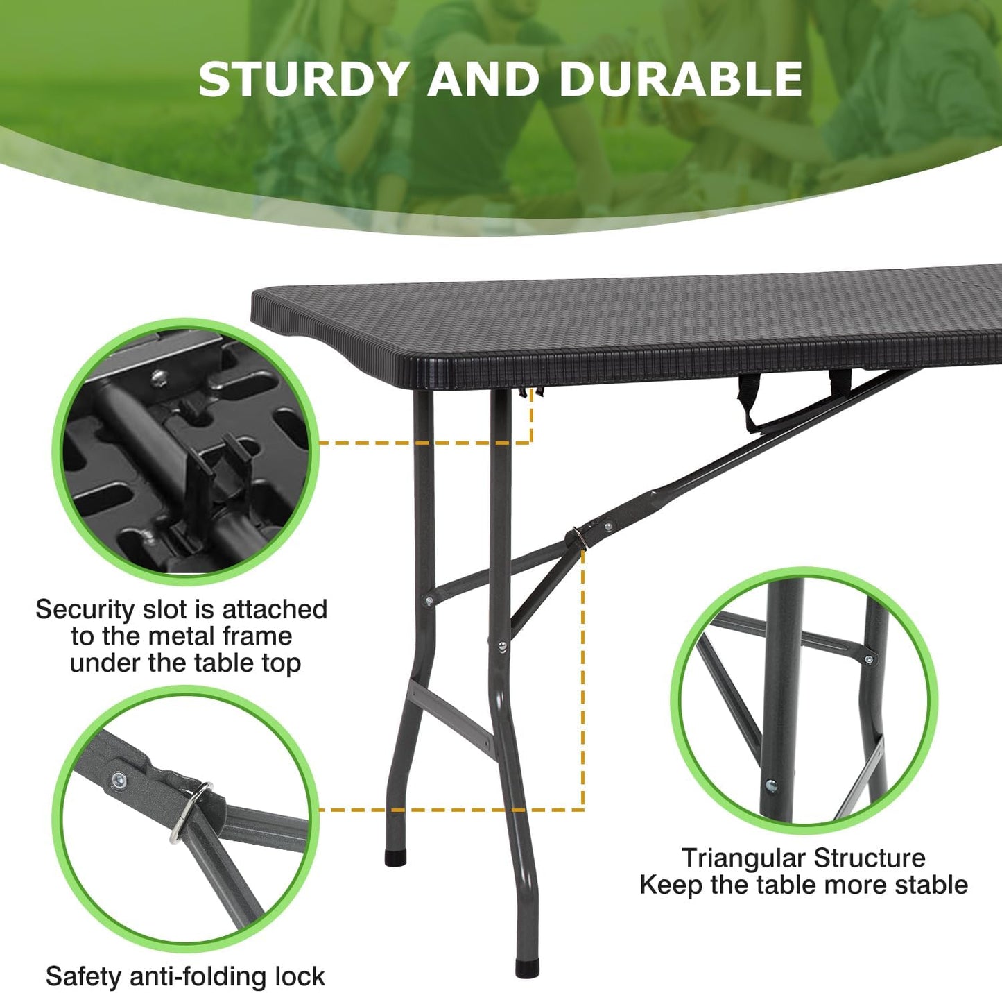 BestOffice Outdoor Folding Camping Table Plastic Table Portable Square Height Dining Table Perfect for Picnics,Parties,Party and Camping,Black Ratten