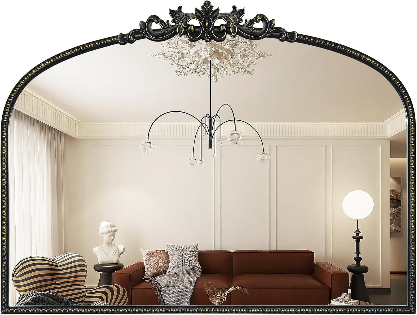 WallBeyond Black Antique Arched Vintage Wall Mirror, 24x32 Inch, Iron Frame, Bathroom, Living Room, Entryway