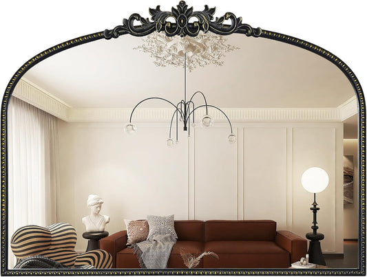 WallBeyond Black Antique Arched Vintage Wall Mirror, 24x32 Inch, Iron Frame, Bathroom, Living Room, Entryway
