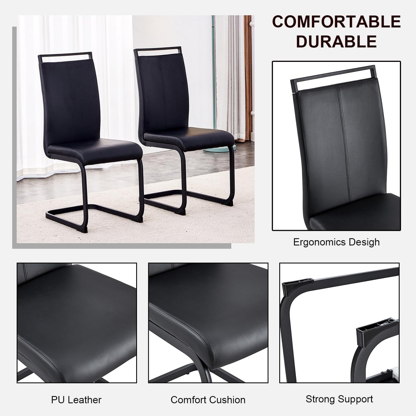 Modern Dining Chairs Set of 6,High Back Kitchen Chairs,Side Room Chair with Black Powder Coating Metal Legs,Easy to Clean Upholstered Dining Chairs,Ideal for Living Room(Black Chairs)