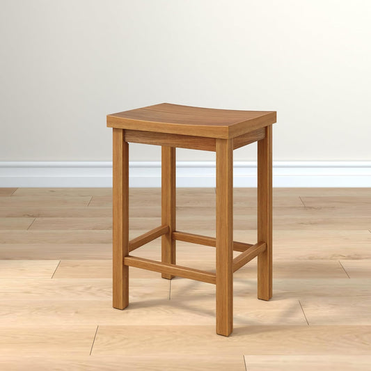 Grain & Grove Smith Collection Solid Wood Counter Height Bar Stool, 24-Inch Saddle Seat Backless Stool, Ideal for Kitchen Island, Dining, or Home Bar Seating, Pecan