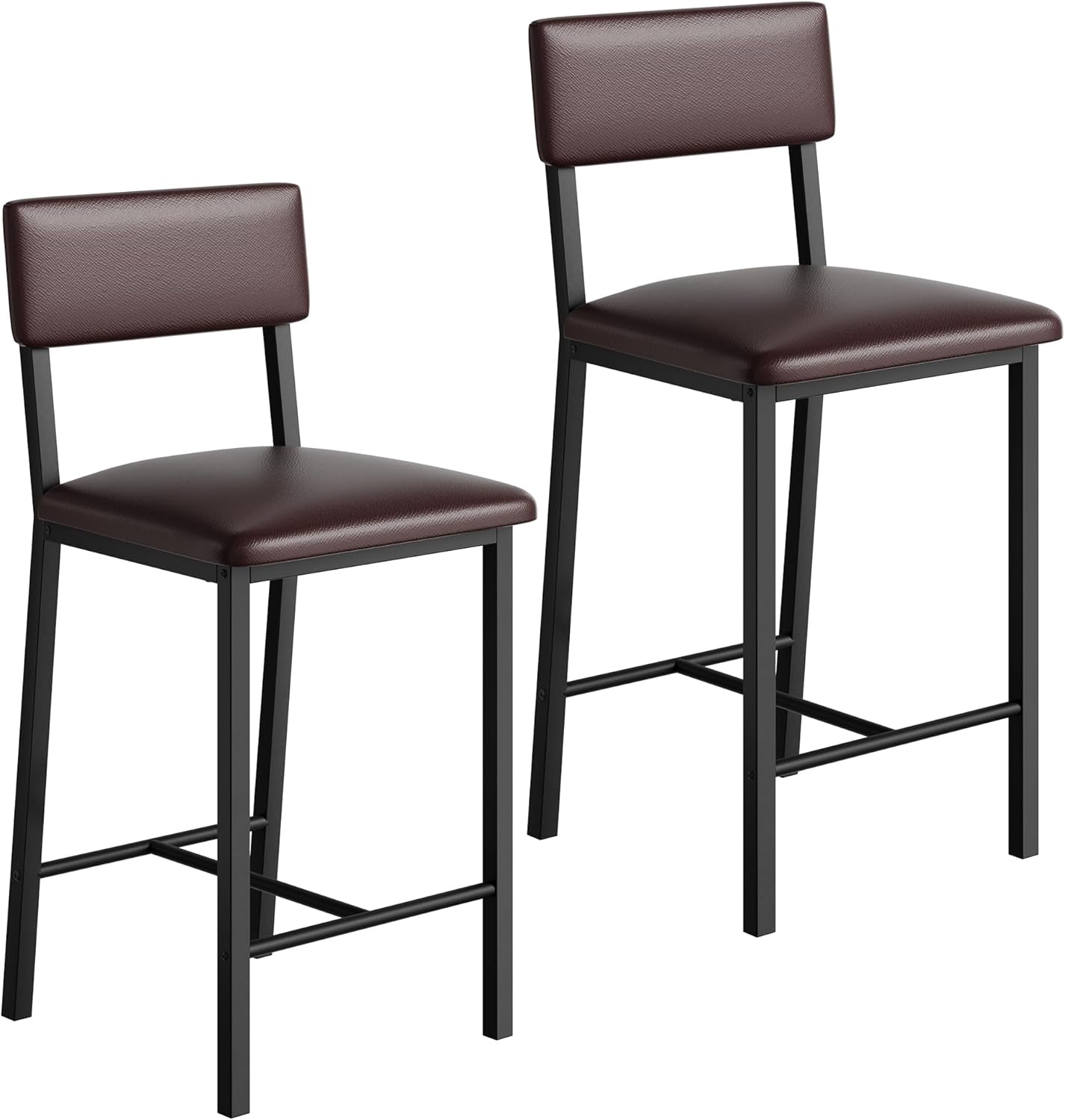 Garvee Bar Stools Set of 2, Kitchen Barstools with Thick Cushion, 25 Inch Counter Height Bar Stools with Backrest and Footrest, for Dining Room, Kitchen Island Counter Chairs, Retro Brown