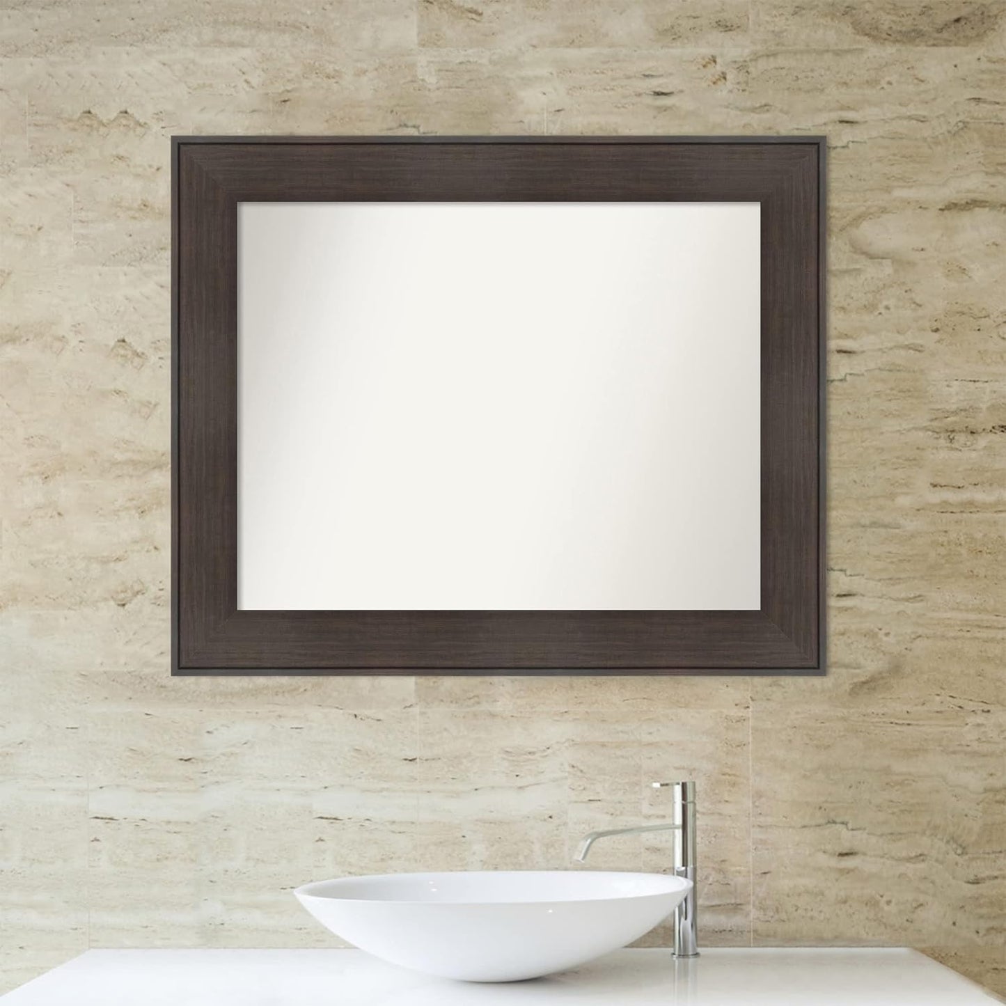 Amanti Art Bronze Bathroom Mirror for Over Sink, 26x32 William Mottled Bronze Narrow Rectangle Vanity Mirror, Large Casual Frame, Hangs Horizonally and Vertically, Bathroom Wall Decor, Non-Beveled