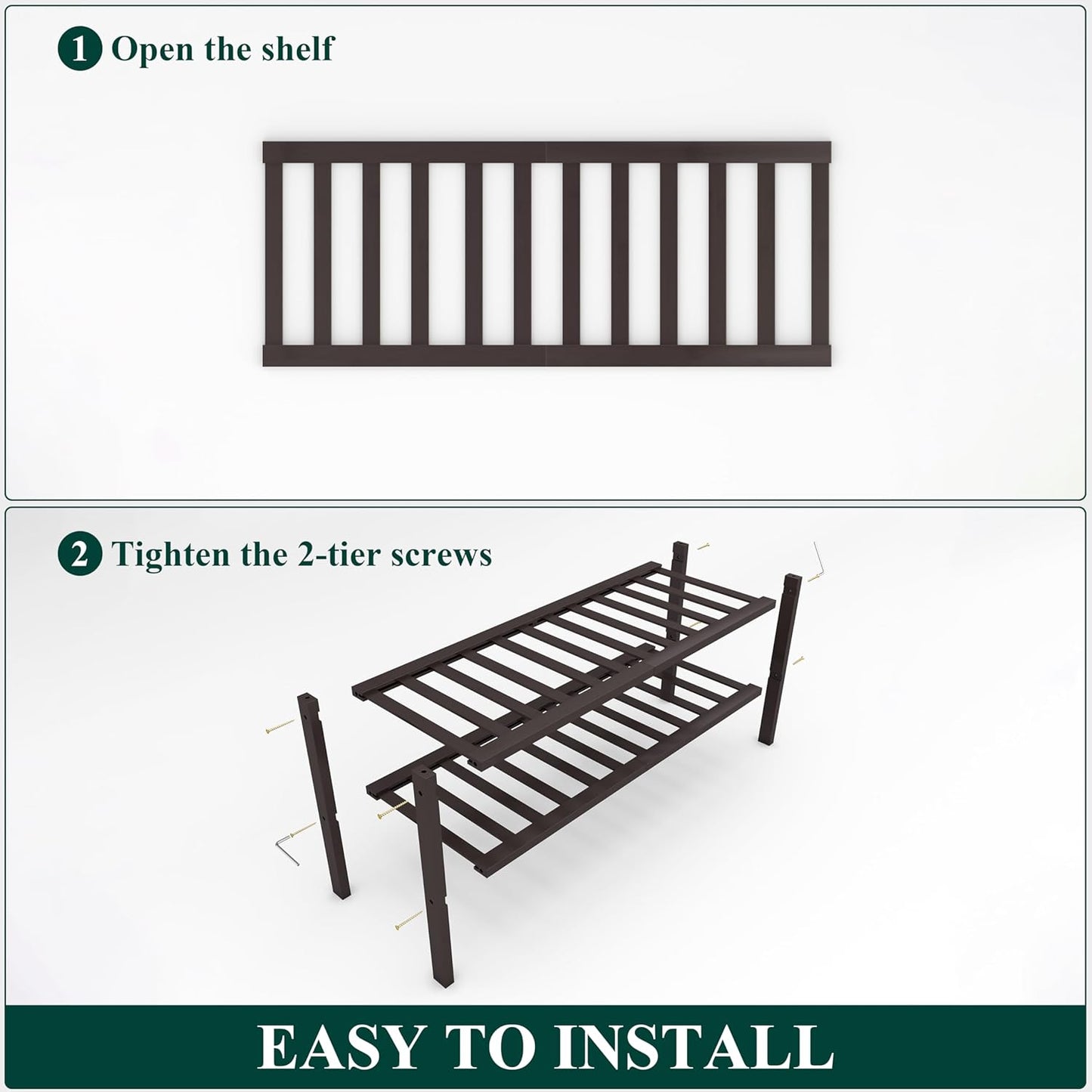 Smiry Shoe Rack, 2 Tier Bamboo Shoe Organizer, Stackable Free Standing Wooden Shoe Storage Shelf for Closet, Entryway, Front Door Entrance, Brown