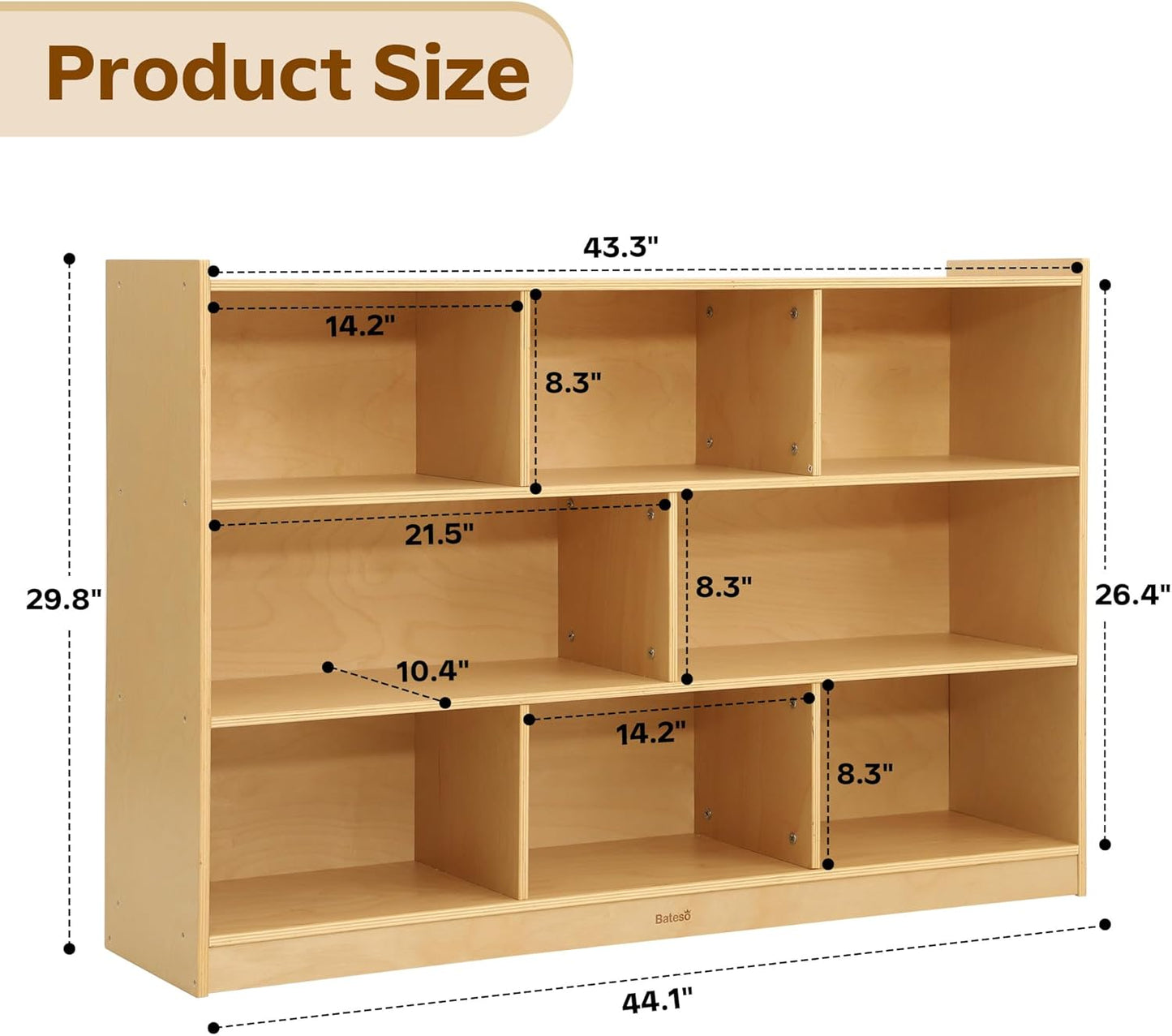 Toy Storage Organizer for Kids Room, Wooden Kids Bookshelf for Classroom, Cube Storage Organizer for Playroom, 8-Section Montessori Bookshelf & Toy Shelf for Nursery