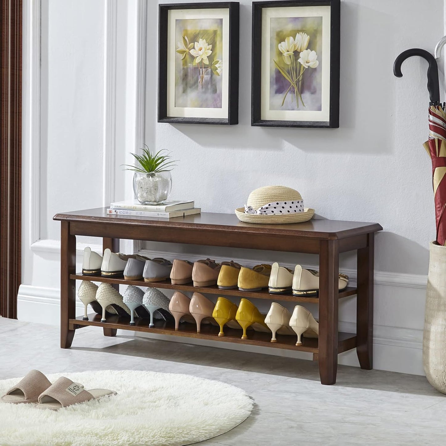 LEILISI Shoe Bench, Solid Wood Shoe Rack Bench Simple Style Shoe Storage Bench for Entryway Hallway Living Room and Corridor (39.4")